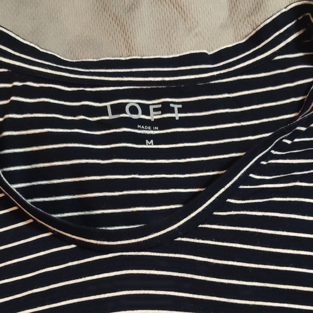 LOFT Navy and White Striped Tee